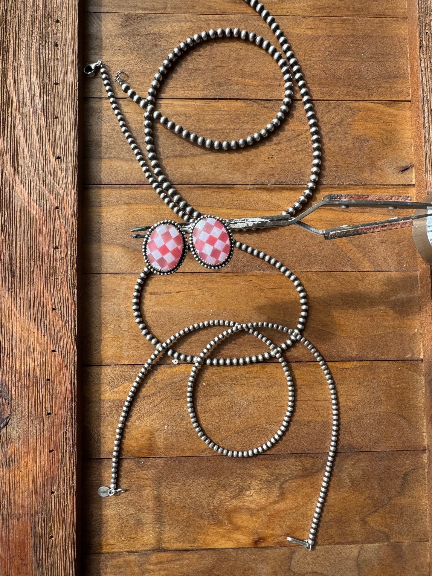 Pink Checkered Studs