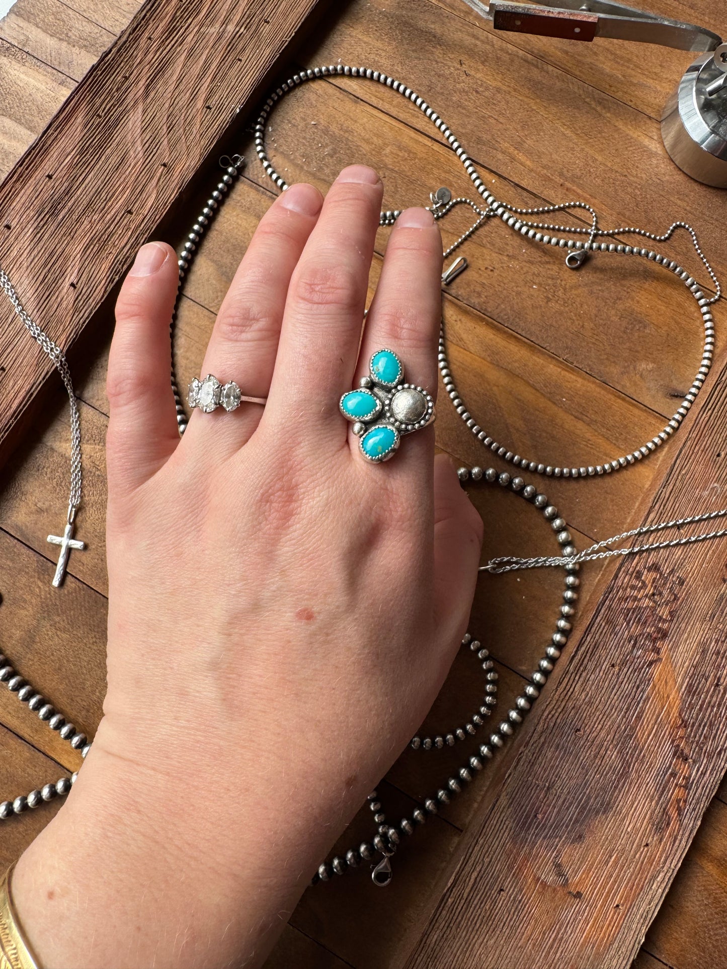 3 Stone & silver