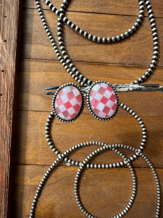 Pink Checkered Studs